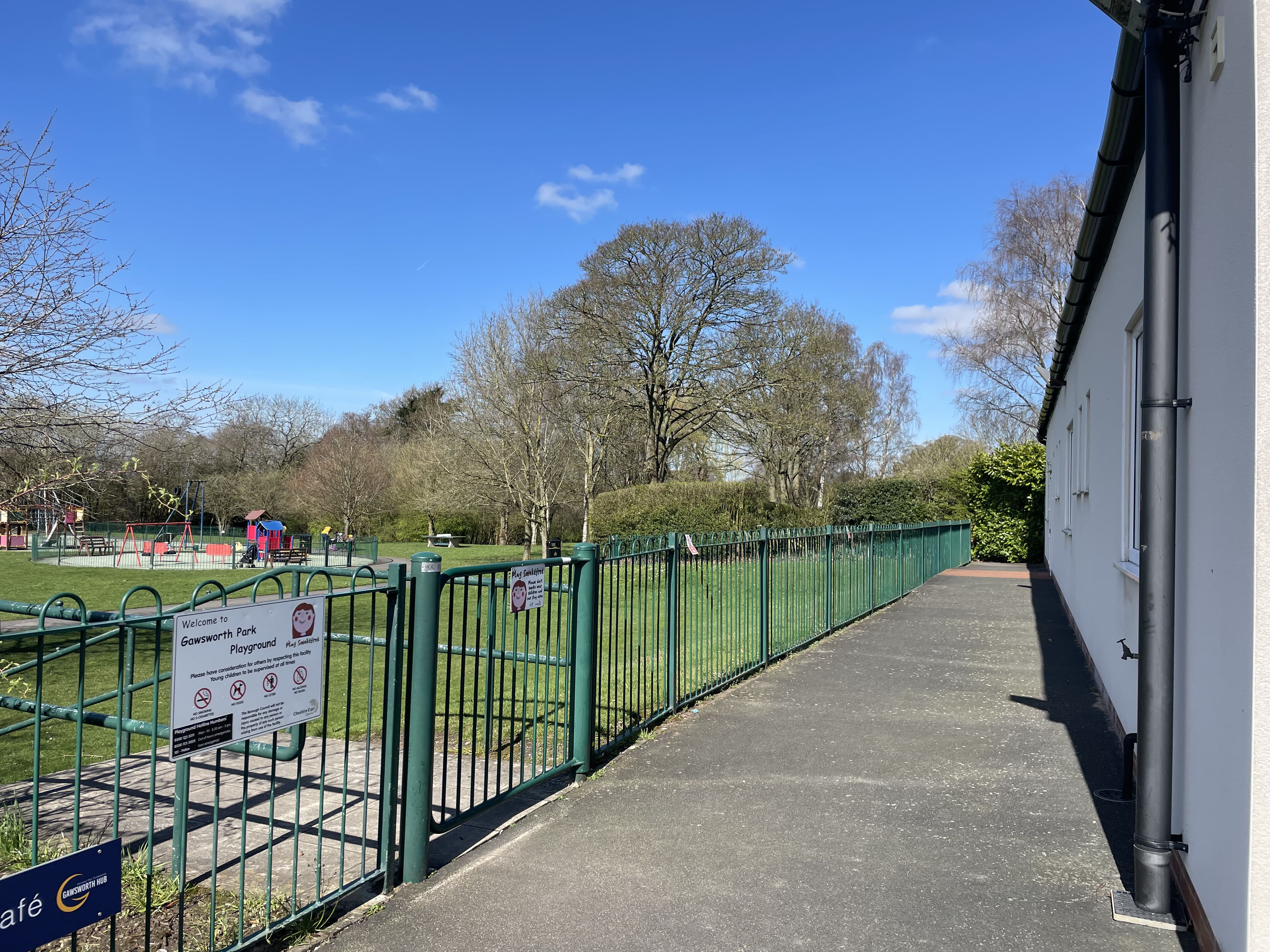 The distance between the hall and the park.